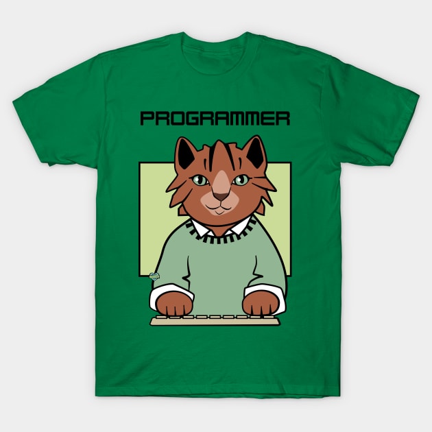 Programmer Cool Dreads Cat with Keyboard T-Shirt by Sue Cervenka